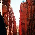 AUS NT StandleyChasm 2001JUL11 012  The place literally lights up at lunchtime when the sun is directly overhead. : 2001, 2001 The "Gruesome Twosome" Australian Tour, Australia, Date, July, Month, NT, Places, Standley Chasm, Trips, Western MacDonnells, Year